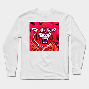 tiger in flames from lunar new year in china art Long Sleeve T-Shirt